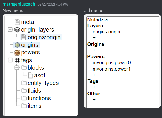 Old and new origin creator sidebar diff